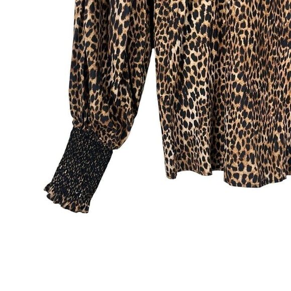 TopShop Leopard Animal Print Poplin Blouse Size 4 Small - Picture 2 of 11